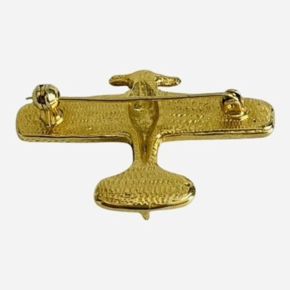 Vintage Gold Tone Airplane Brooch Pin 1.75